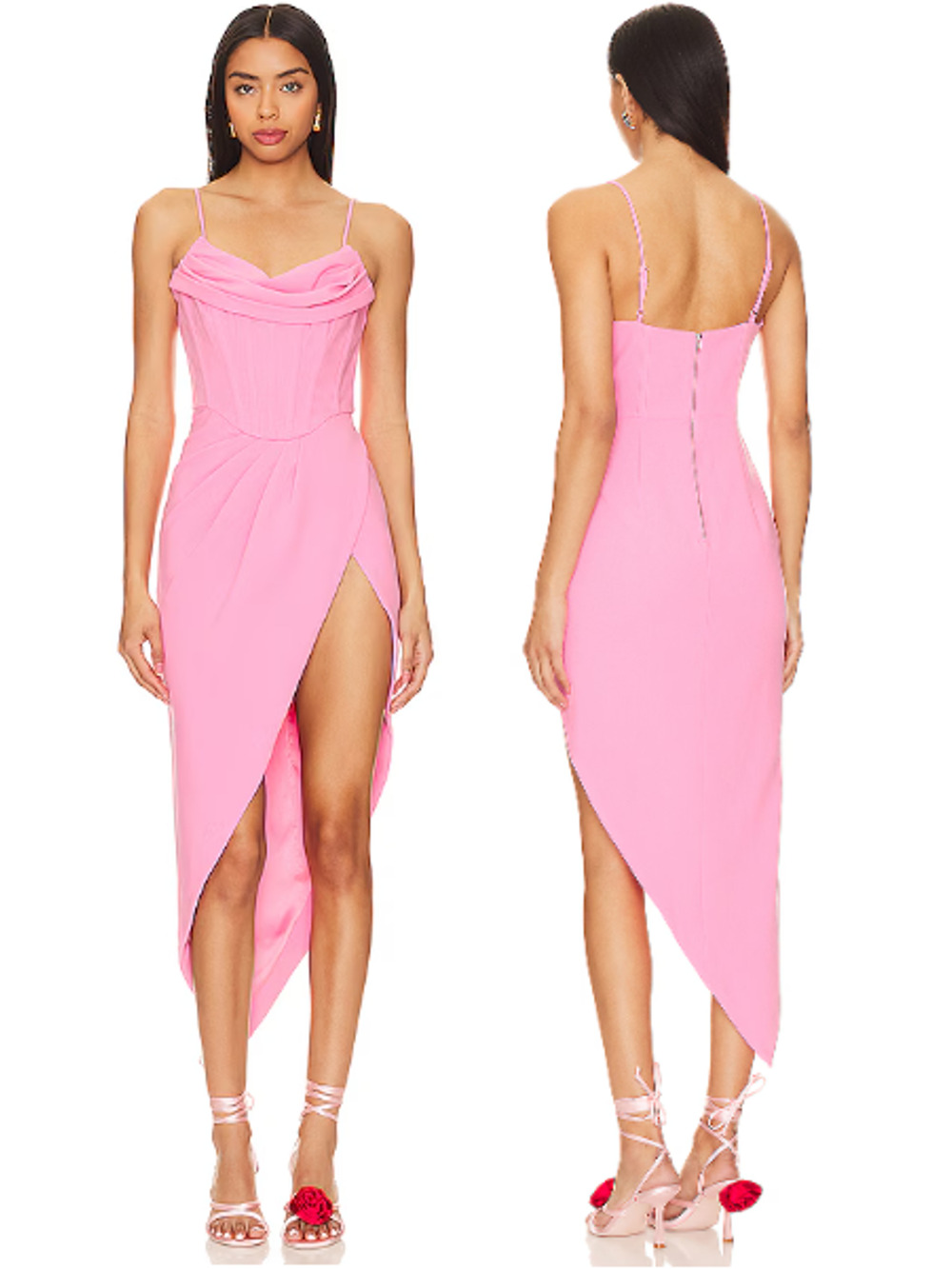 Bardot Leighton Sleeveless Cowl Neck Corset Midi Dress Candy Pink Women's Size 4